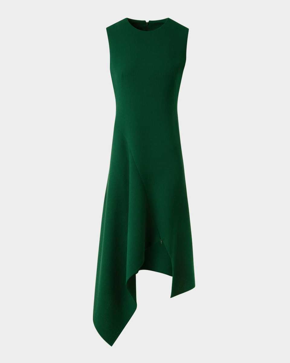 High-Low Wool Crepe Midi Dress